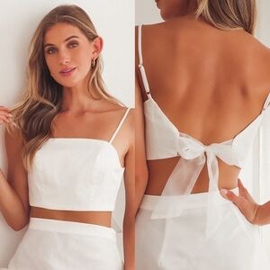 NEW Lulu’s What a‎ Darling White Organza Tie Back Crop Top Women Size Small